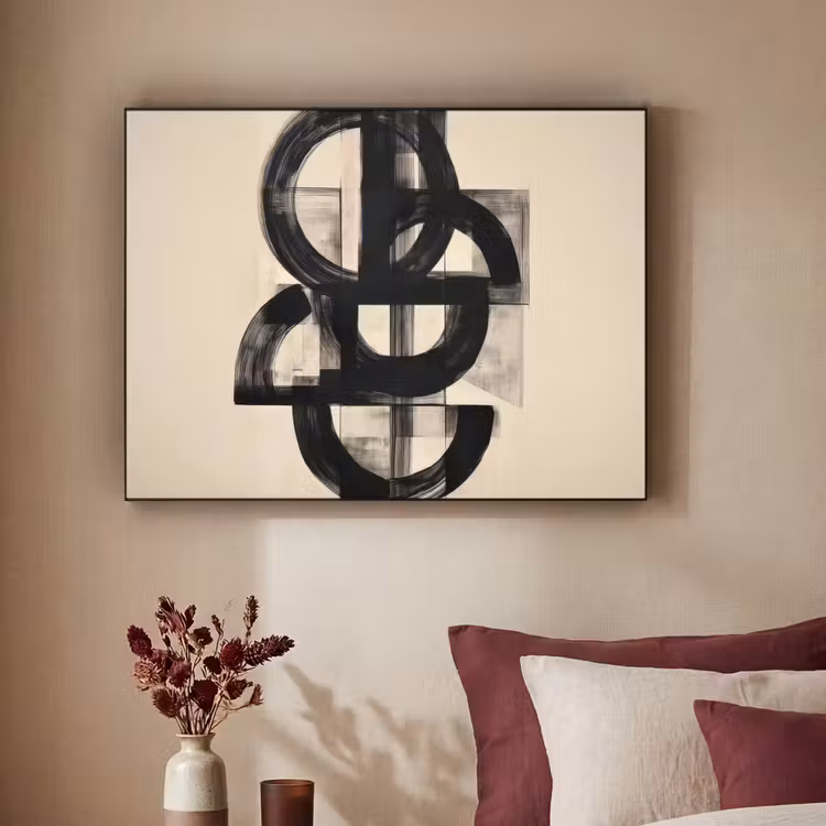 Cirkels - Lijnen - Vormen - Zwart Textielframe - compleet frame klein -sfeer1