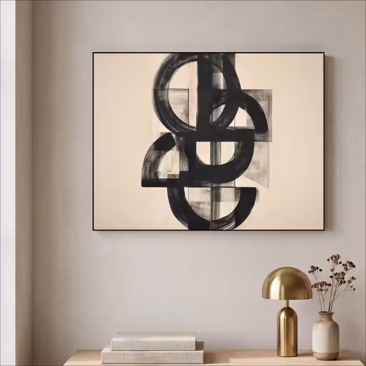 Cirkels - Lijnen - Vormen - Zwart Textielframe zwart klein -sfeer2