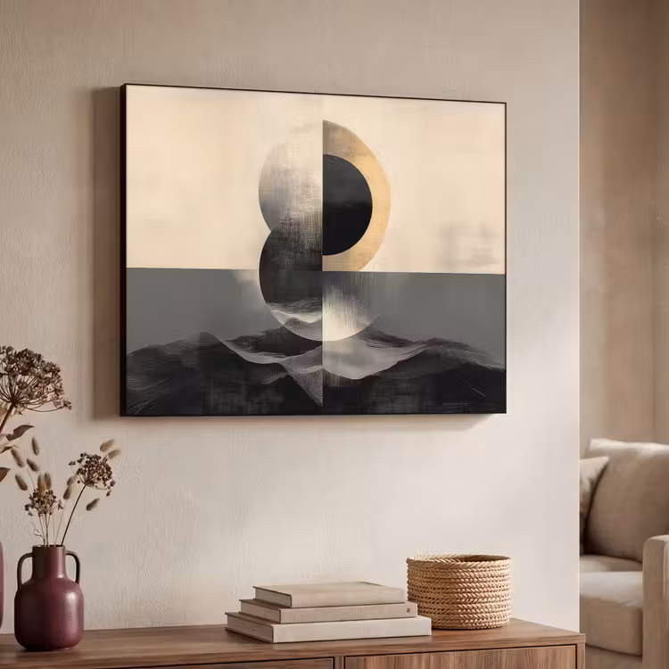 Cirkels - Schaduw - Abstract Textielframe zwart klein -sfeer3