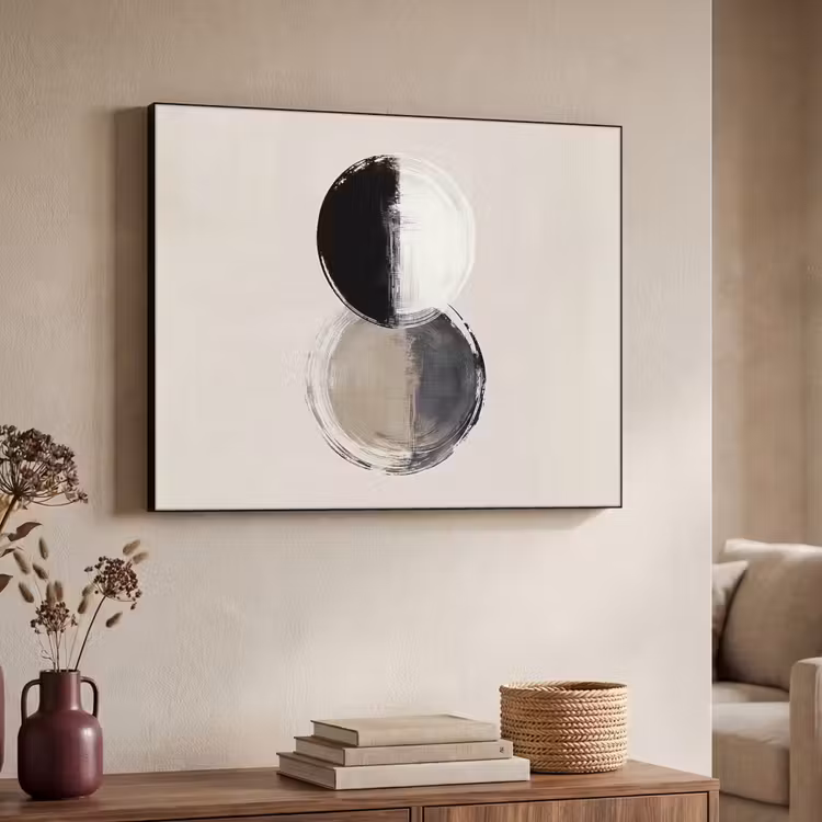 Cirkels - Strepen - Minimalistisch - Zwart Textielframe zwart klein -sfeer3