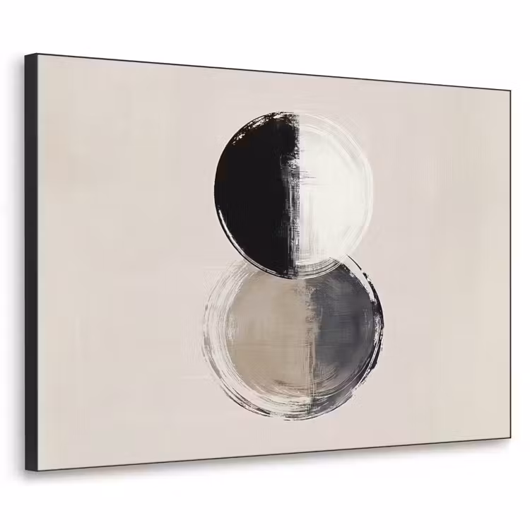 Cirkels - Strepen - Minimalistisch - Zwart Textielframe zwart klein -3d