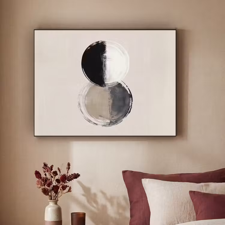 Cirkels - Strepen - Minimalistisch - Zwart Textielframe - compleet frame klein -sfeer1