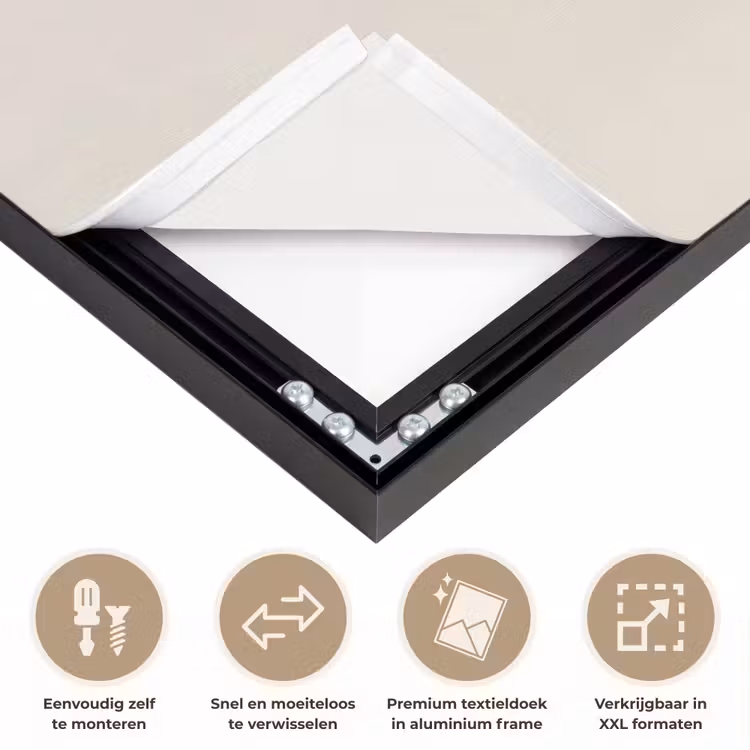 Cirkels - Strepen - Minimalistisch - Zwart Textielframe zwart klein -USP_closeupNL