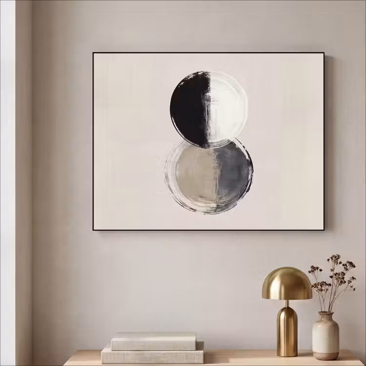 Cirkels - Strepen - Minimalistisch - Zwart Textielframe zwart klein -sfeer2