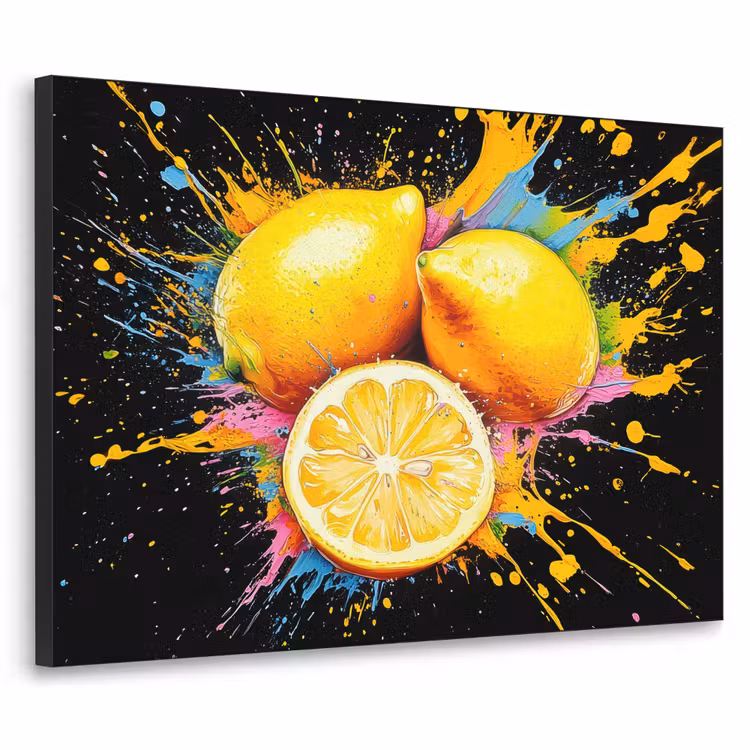 Citroen - Graffiti - Kleurrijk - Verf - Modern Textielframe zwart klein -3d