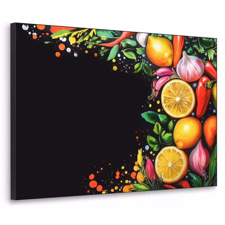 Citroenen - Peper - Kruiden - Graffiti - Verf - Abstract Textielframe zwart klein -3d
