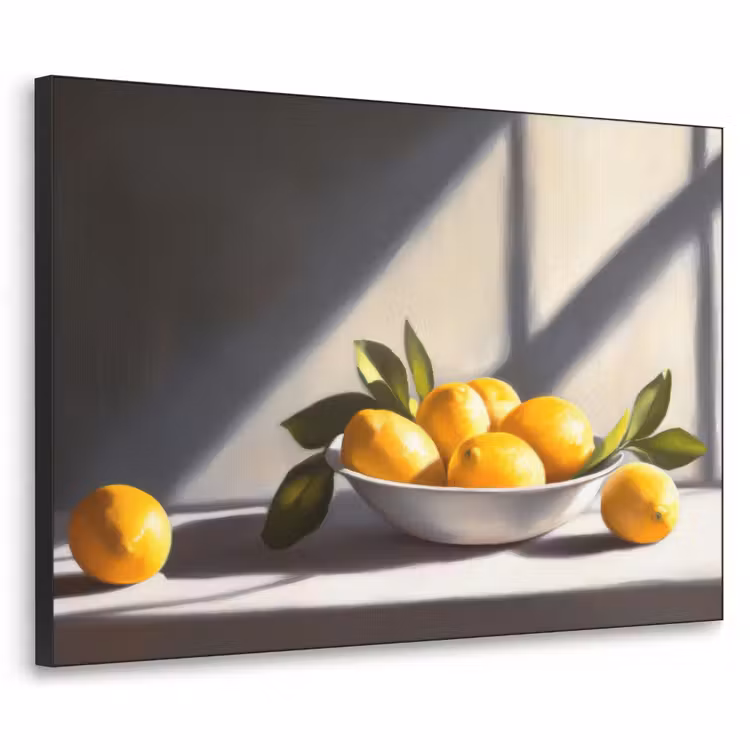 Citroenen - Stilleven - Geel Textielframe zwart klein -3d