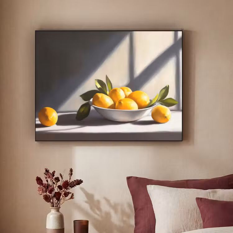 Citroenen - Stilleven - Geel Textielframe zwart klein -sfeer1