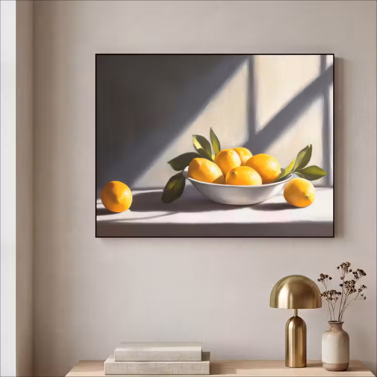 Citroenen - Stilleven - Geel Textielframe zwart klein -sfeer2
