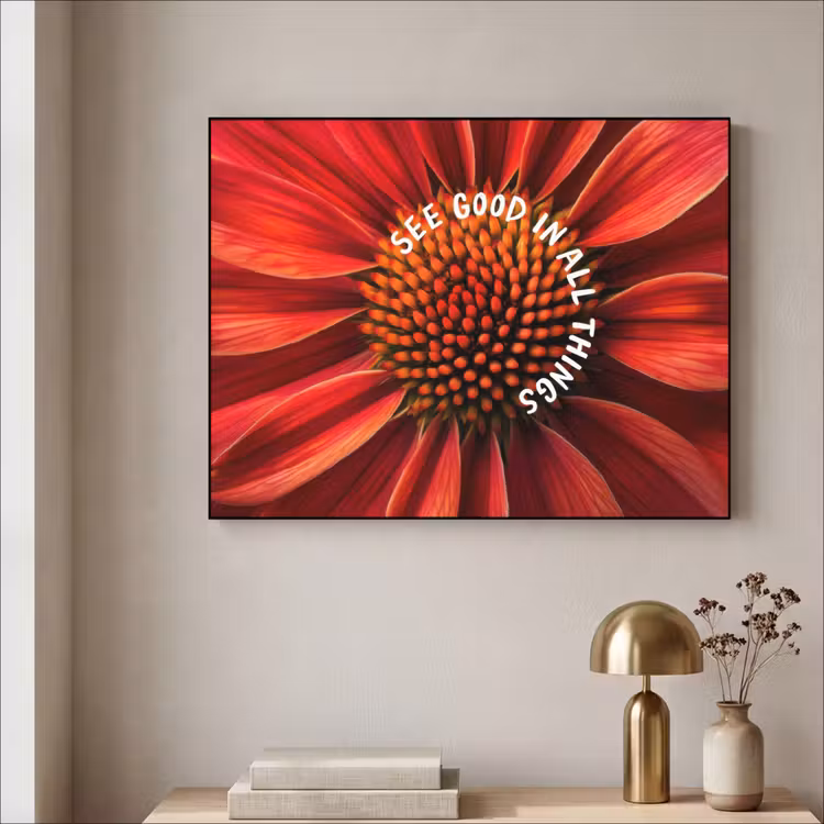 Close up - Bloem - Quote - Rood Textielframe - compleet frame klein -sfeer2
