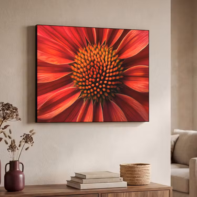 Close up - Bloem- Rood Textielframe zwart klein -sfeer3