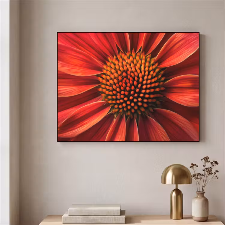 Close up - Bloem- Rood Textielframe zwart klein -sfeer2