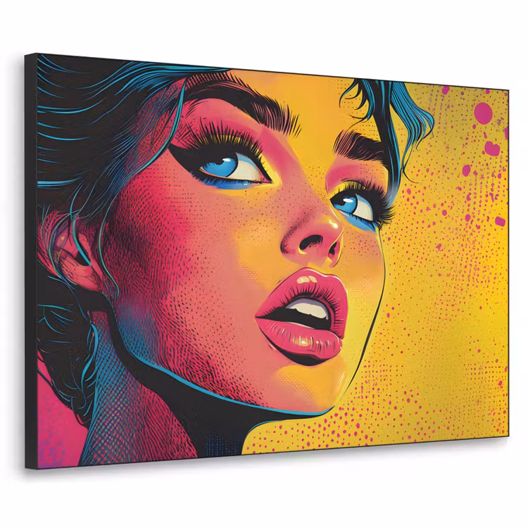 Close-up - Vrouwengezicht - Stippen - Geel Textielframe zwart klein -3d