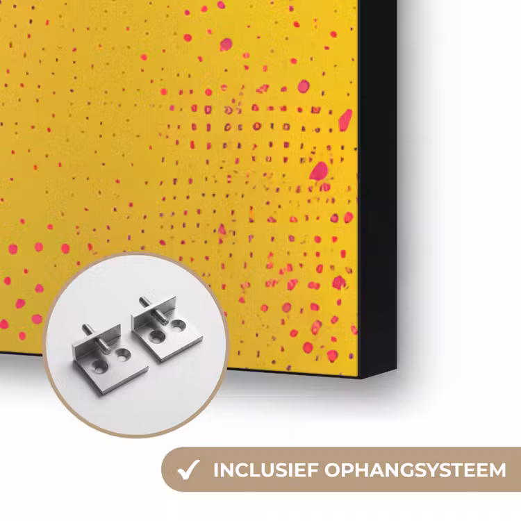 Close-up - Vrouwengezicht - Stippen - Geel Textielframe zwart klein -USP_ophangsysteemNL