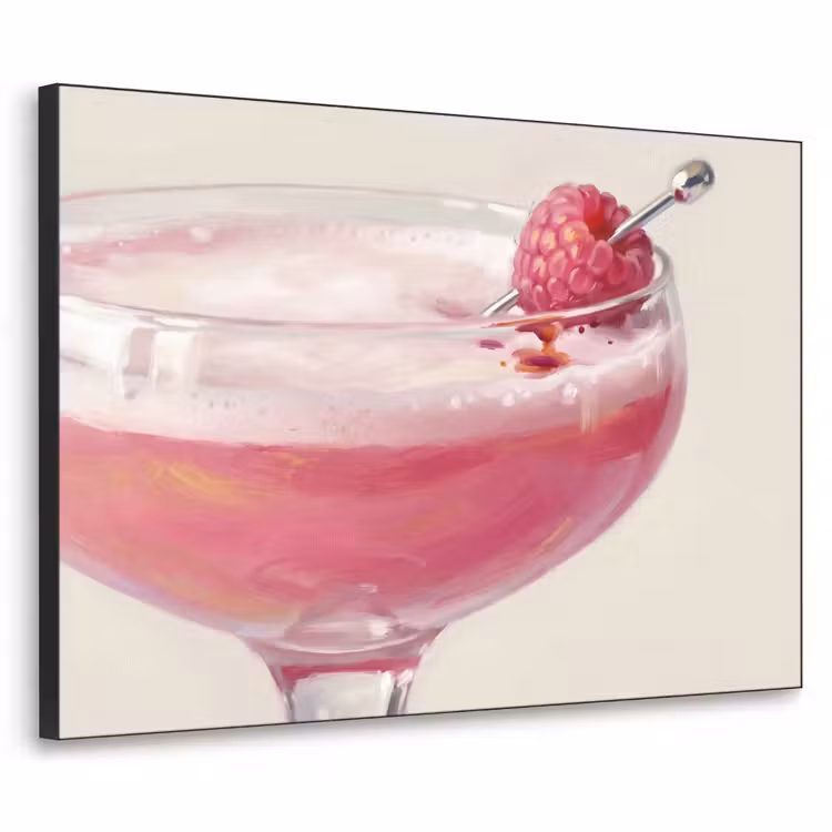 Cocktail - Framboos - Drank - Modern - Roze Textielframe zwart klein -3d