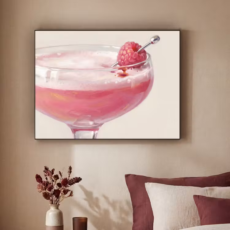 Cocktail - Framboos - Drank - Modern - Roze Textielframe zwart klein -sfeer1