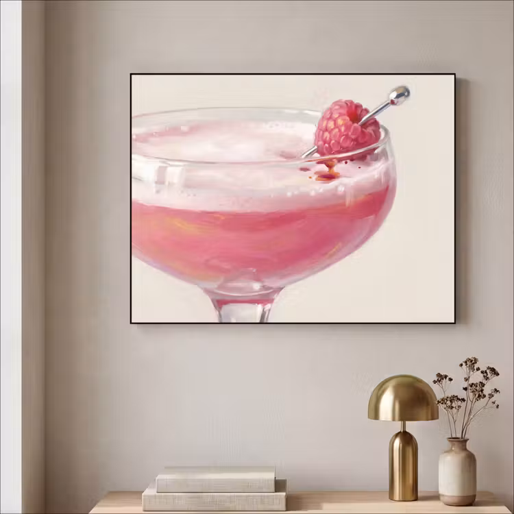 Cocktail - Framboos - Drank - Modern - Roze Textielframe zwart klein -sfeer2