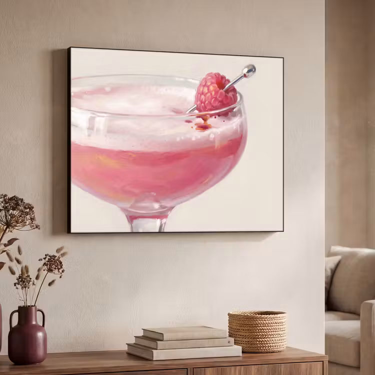Cocktail - Framboos - Drank - Modern - Roze Textielframe zwart klein -sfeer3