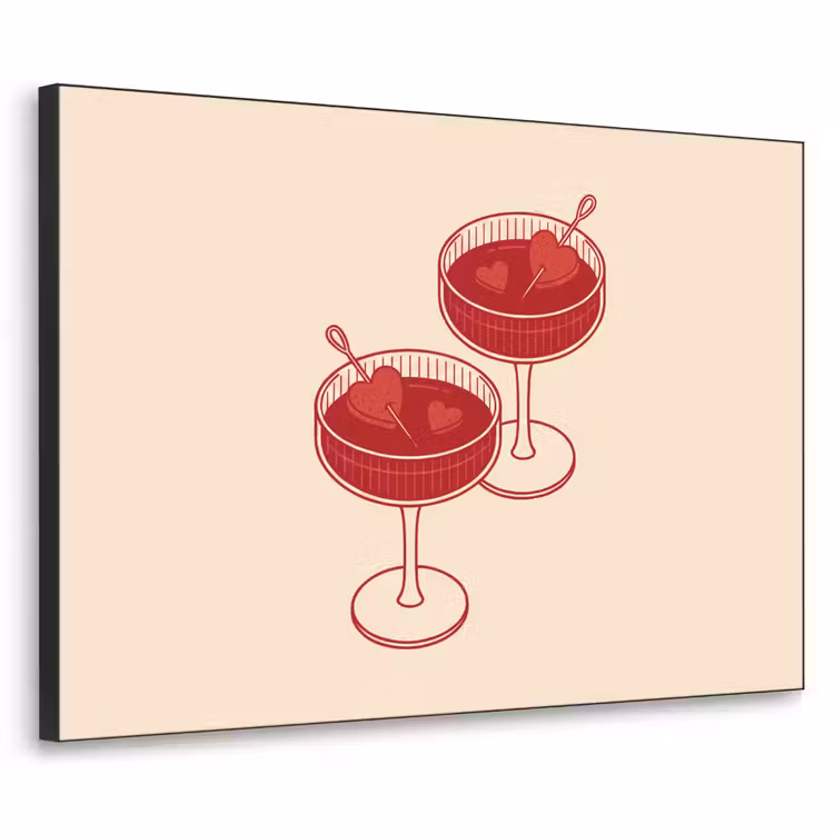 Cocktail - Hartjes - Liefde - Illustratie - Rood Textielframe zwart klein -3d