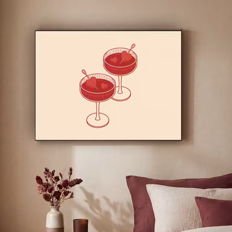 Cocktail - Hartjes - Liefde - Illustratie - Rood Textielframe zwart klein -sfeer1