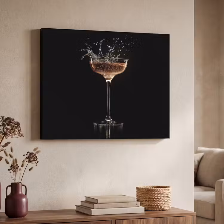 Cocktail - Zwart - Spetters - Glas Textielframe - compleet frame klein -sfeer3