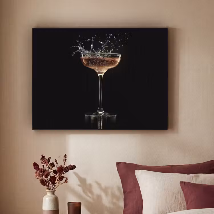 Cocktail - Zwart - Spetters - Glas Textielframe - compleet frame klein -sfeer1