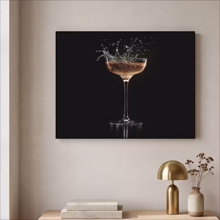 Cocktail - Zwart - Spetters - Glas Textielframe - compleet frame klein -sfeer2