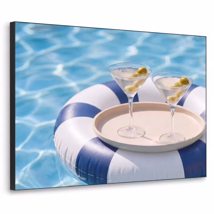 Cocktail - Zwembad - Zomer - Blauw Textielframe zwart klein -3d