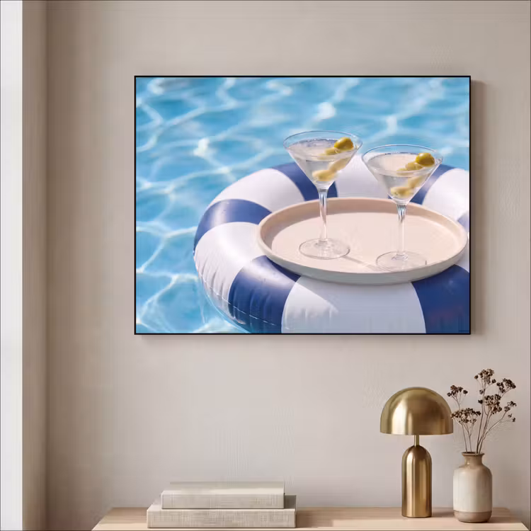 Cocktail - Zwembad - Zomer - Blauw Textielframe zwart klein -sfeer2
