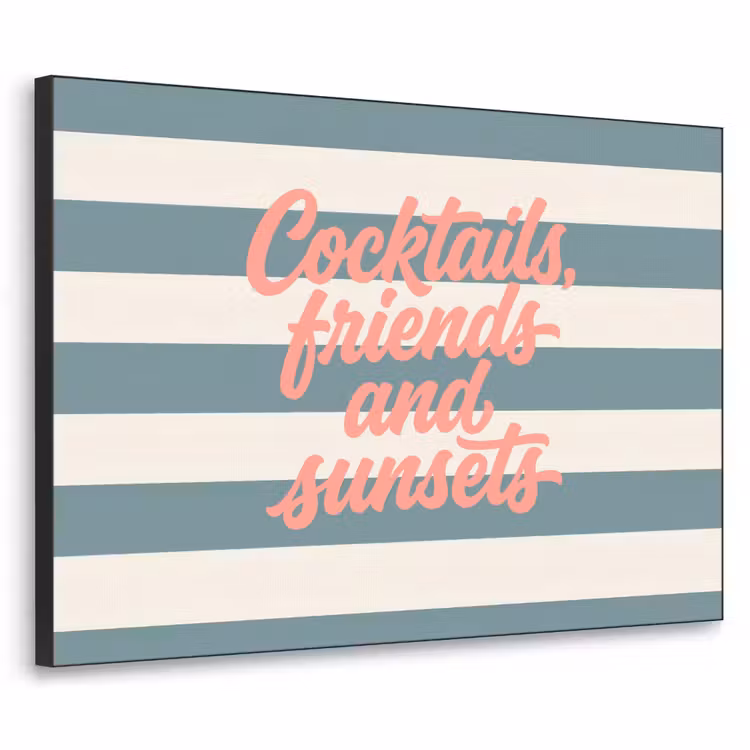 Cocktails - Strepen - Blauw - Koraal Textielframe zwart klein -3d