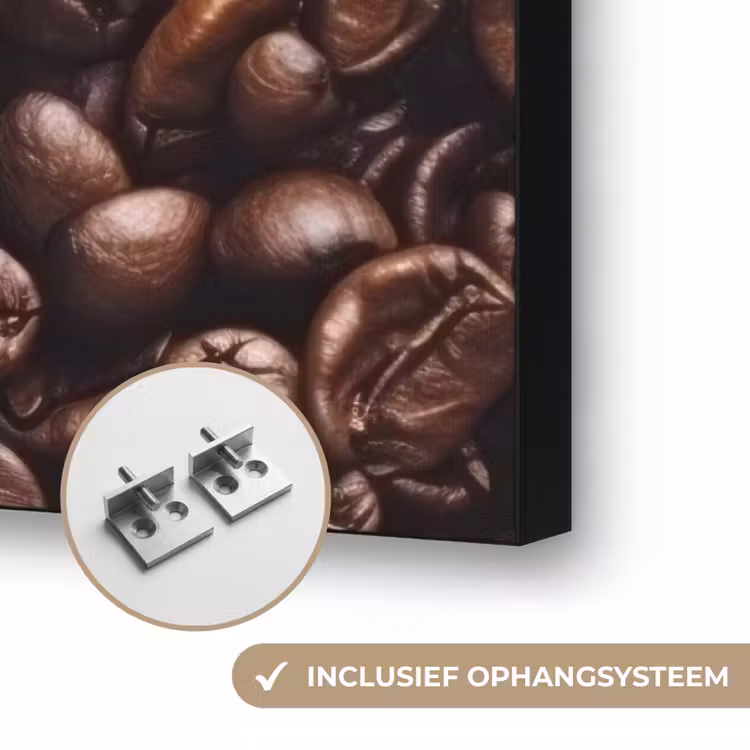 Coffee First - Koffiebonen - Roze Textielframe zwart klein -USP_ophangsysteemNL