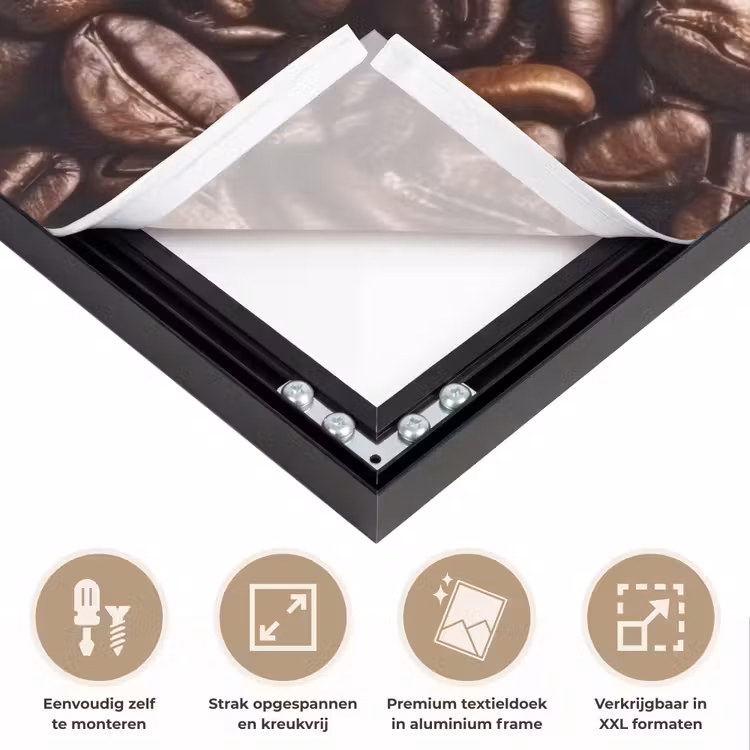 Coffee First - Koffiebonen - Roze Textielframe zwart klein -USP_feed_closeupNL