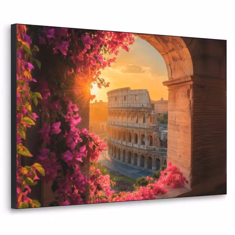 Colosseum - Rome - Roze Bloemen Textielframe - compleet frame klein -3d