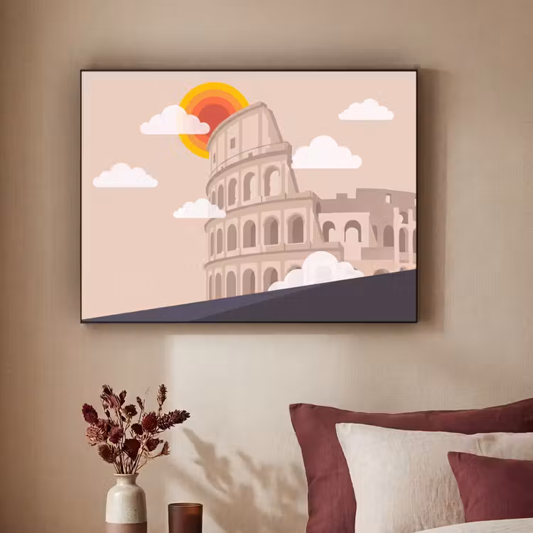 Colosseum - Zonsopgang - Rome - Architectuur - Beige Textielframe zwart klein -sfeer1