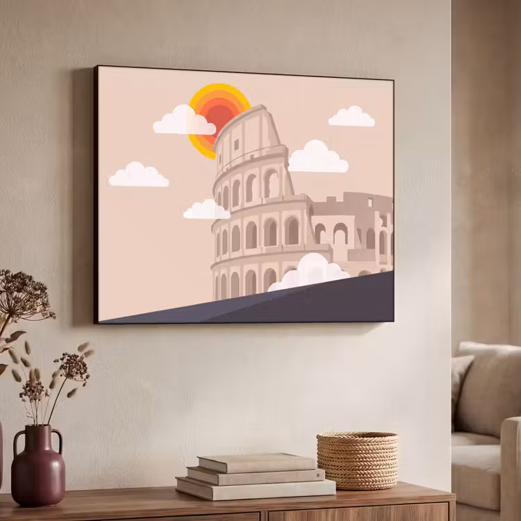 Colosseum - Zonsopgang - Rome - Architectuur - Beige Textielframe zwart klein -sfeer3