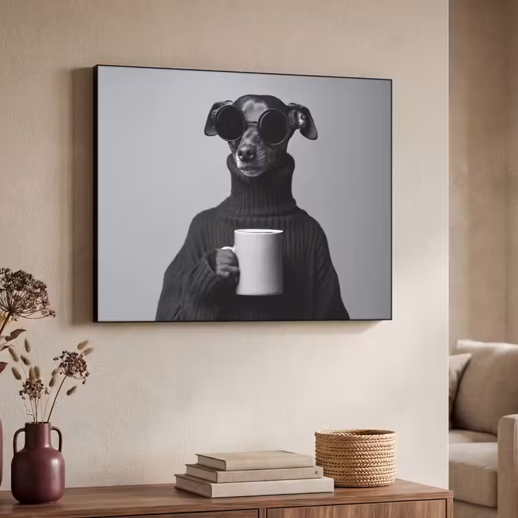 Coltrui - Hond - Bril - Mok Textielframe zwart klein -sfeer3
