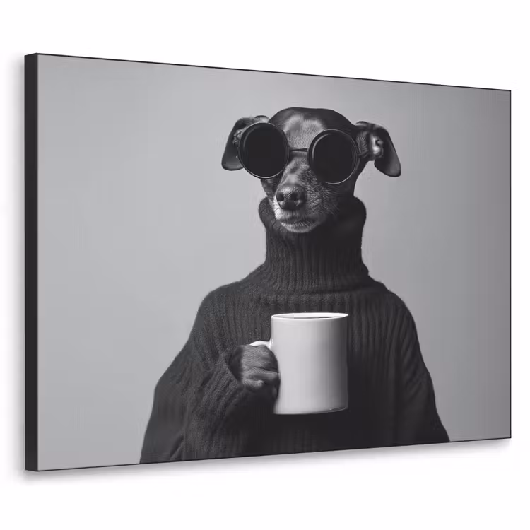 Coltrui - Hond - Bril - Mok Textielframe zwart klein -3d