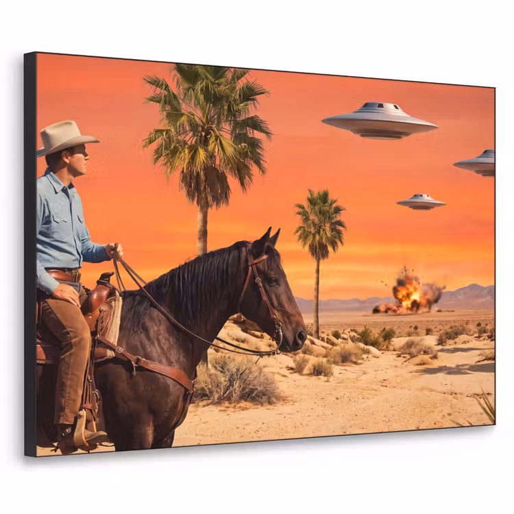 Art frame - Cowboy - Paard - Woestijn - Cowboy - Paard - Woestijn Textielframe zwart klein