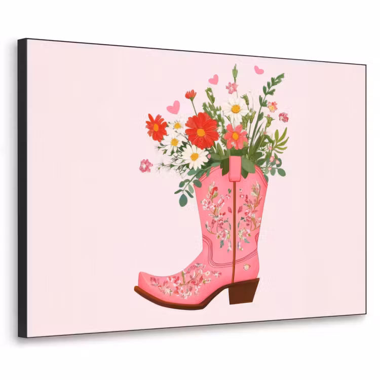Cowboylaarzen - Roze - Boeket - Bloemen Textielframe zwart klein -3d