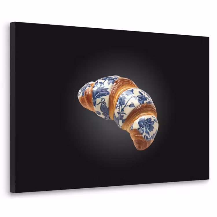 Croissant - Bloemenpatroon - Delftsblauw Textielframe - compleet frame klein -3d