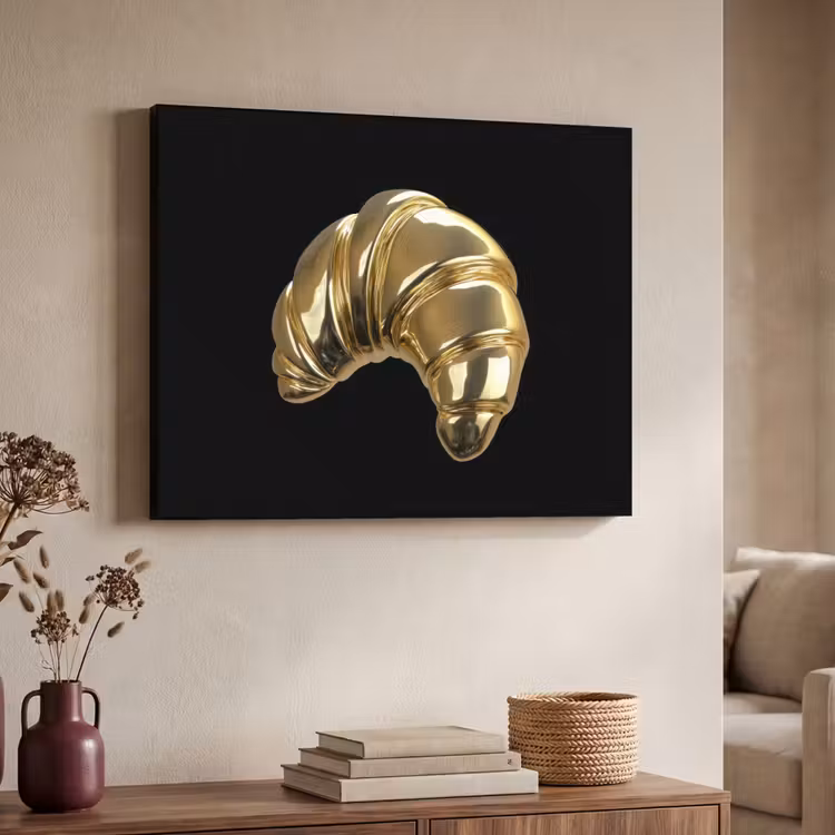 Croissant - Brood - Goud - Zwart Textielframe zwart klein -sfeer3