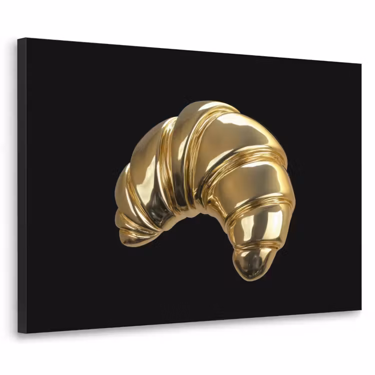 Croissant - Brood - Goud - Zwart Textielframe zwart klein -3d