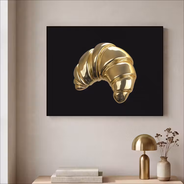 Croissant - Brood - Goud - Zwart Textielframe zwart klein -sfeer2