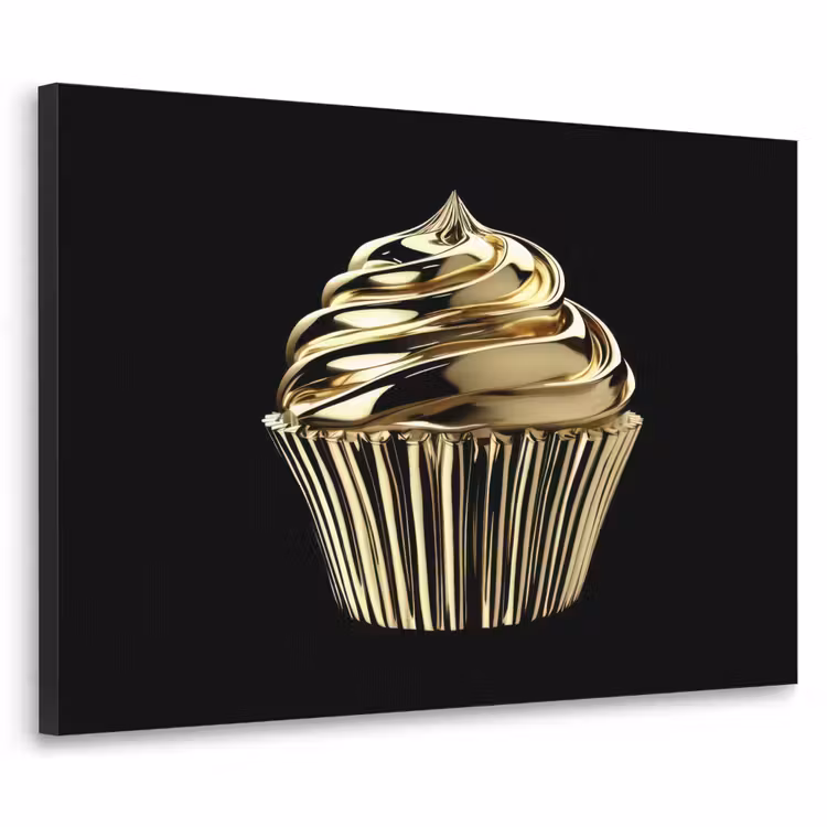 Cupcake - Eten - Goud - Zwart Textielframe - compleet frame klein -3d