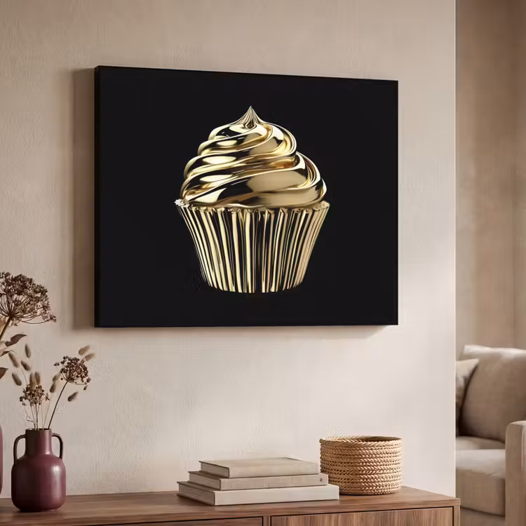 Cupcake - Eten - Goud - Zwart Textielframe zwart klein -sfeer3