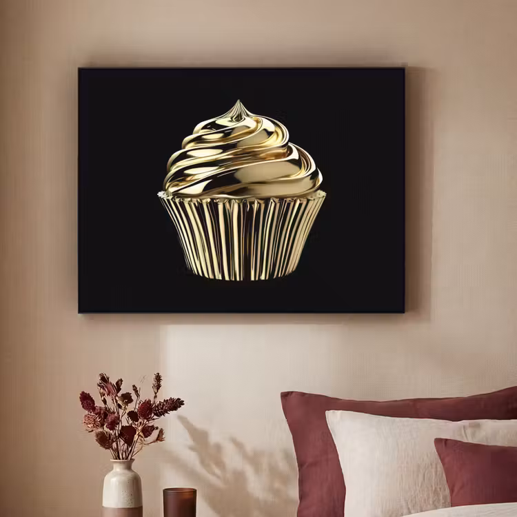 Cupcake - Eten - Goud - Zwart Textielframe - compleet frame klein -sfeer1