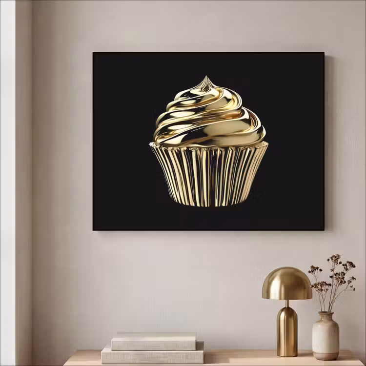 Cupcake - Eten - Goud - Zwart Textielframe - compleet frame klein -sfeer2