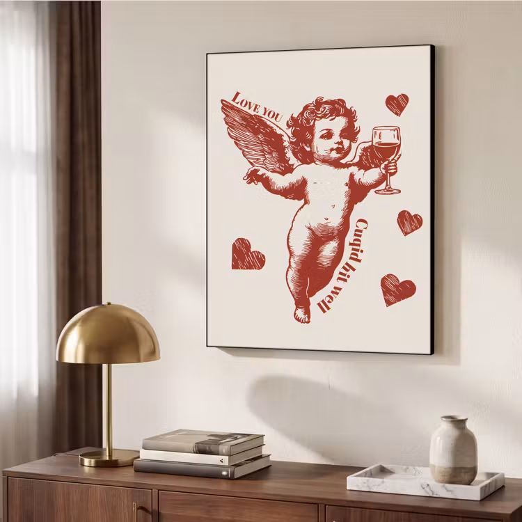 Cupido - Hartjes - Rood - Klassiek Textielframe zwart klein -sfeer3