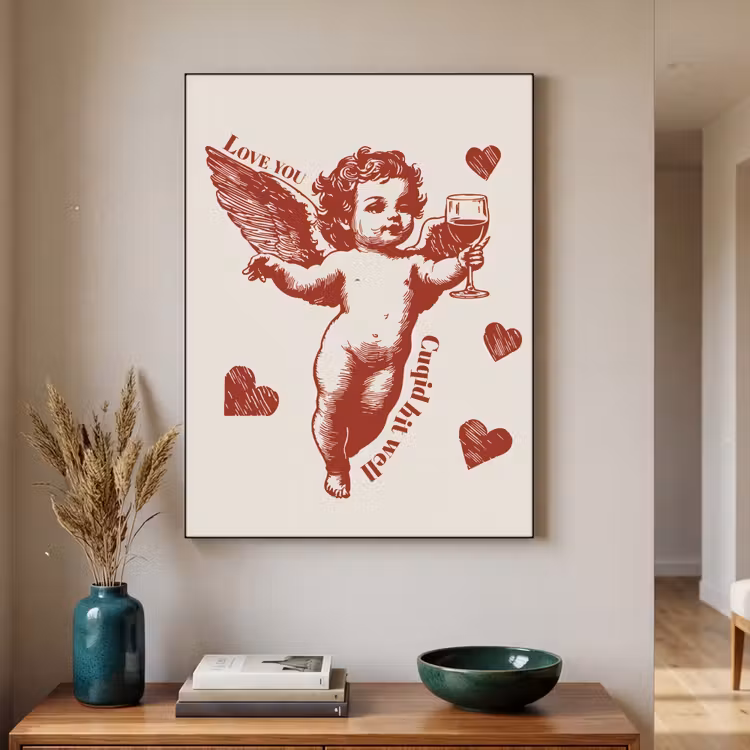 Cupido - Hartjes - Rood - Klassiek Textielframe zwart klein -sfeer1
