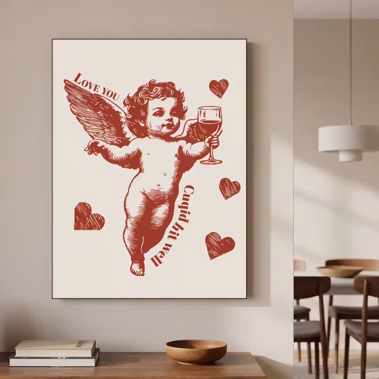 Cupido - Hartjes - Rood - Klassiek Textielframe - compleet frame klein -sfeer2